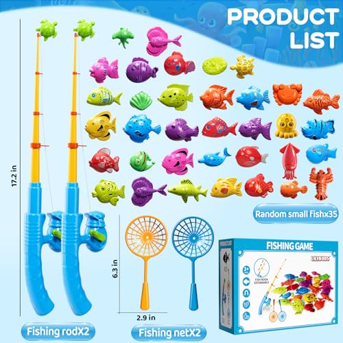 Magnetic Fishing Game Toys for Kids Toddlers 3-5 4-8, Water Table Bathtub Toys with Pole Rod Net Plastic Floating Fish, Water Bath Pool Outdoor Toys for Kids Toddlers Baby Age 3 4 5 6 7 8 Year Old - style: 35Fish+2Rod+2Net