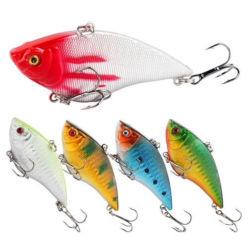 Lipless Crankbaits VIB Fishing Lures, 5/10 PCS Sinking Rattling Hard Baits with Sharp Treble Hooks, Long Cast Search Bait for Bass Trout Walleye Pike - Freshwater & Saltwater