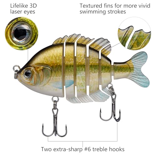 BASSDASH SwimPanfish Multi Jointed Panfish Bluegill Swimbaits Hard Topwater Bass Lures Fishing Lure Crank Saltwater 3.5in/0.85oz - color: Emerald Shiner