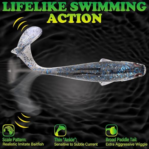 LUCKYFISHING Paddle Tail Swimbaits Soft Plastic Swimbaits Soft Baits for Bass Fishing Trout Crappie Walleye Freshwater Saltwater 10/16/20 PCS Soft Plastic Baits 4/3.5/3/2.5 Inch - color: Blue, size: 3 inch-16pcs
