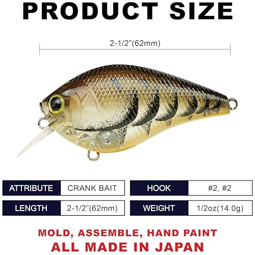 LUCKY CRAFT Fat CB BDS2 Fishing Lure, 2.5" Floating Squarebill Crankbait, 2–3 ft Depth, Freshwater Trout and Bass Lures, Bass Fishing Gear and Tournament Hard Bait - color: 182 Magic Craw