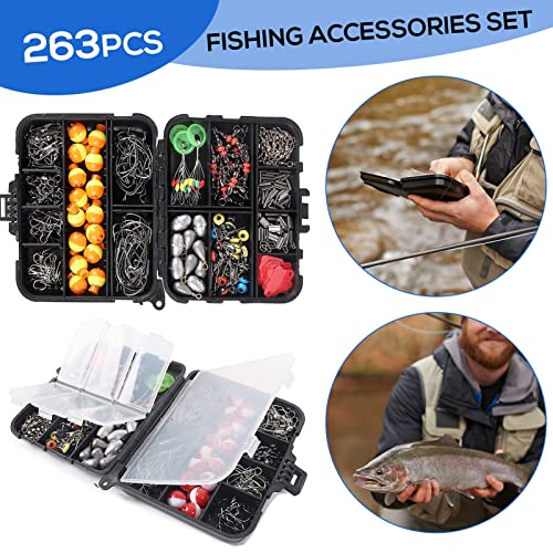 263pcs Fishing Accessories Set with Tackle Box Including Plier Jig Hooks Sinker Weight Swivels Snaps Sinker Slides - color: Orange