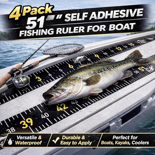 4 Pack Fishing Ruler for Boat 51 Self Adhesive Fishing Measuring Tape Fish Measuring Decals Waterproof Black Self Adhesive Measurings Ruler Sticker - color: Black