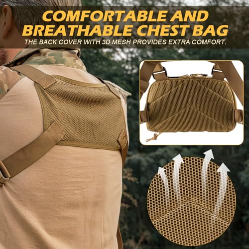 Tactical Chest Pack Bag Molle EDC Pouch Bag with CCW Compartment Adjustable Strap Workouts Fishing Hunting - color: Coyote Brown