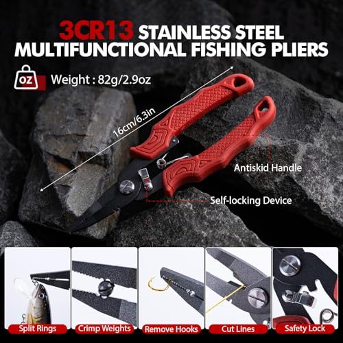 Goture Fishing Tool Kit,Fishing Pliers,Fillet Knife with Sheath,Fish Lip Gripper,Fish Hook Remover,Lanyard,Line Scissors,Sharpener,Stainless Steel Soap,Saltwater Gear Kit,Red/Pink,Gifts for Men/Women - color: A5:6pcs Fishing Tool Kit
