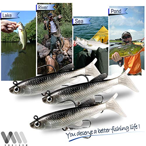 Soft Fishing Lures Shad Minnow Swimbaits, Pre-Rigged Jig Heads Paddle Tail Swim Baits for Bass, Trout, Walleye, Crappie, Sinking Jigs Bait for Saltwater Freshwater, Fishing Gifts for Men - color: A3-Weedness Pre Rigged Swim Baits-20pcs- 3.15inch