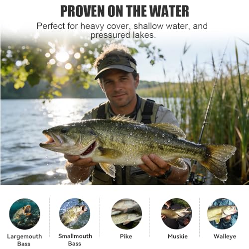 Topwater Plopping Lure Kit -5 Lures+5 Blades in Plastic Case, 4.7in,Adjustable for Walking Bait or Surface Tractor Action. Fishing Gifts for Men Targeting Pike, Bass, Musky in Freshwater