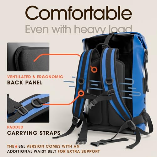 Earth Pak Waterproof Backpack - Heavy Duty Hiking Backpack - Roll-Top Closure Bag - Cushioned Dry Bag Waterproof Phone Case - color: Blue, size: 55L