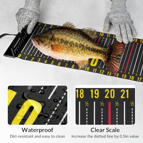 THKFISH 53in Fish Ruler with Measuring Board, Portable Waterproof Folding Fishing Ruler Fish Measuring Tape for Boat, Kayak, Coolers, Yacht and Workbench - color: Black