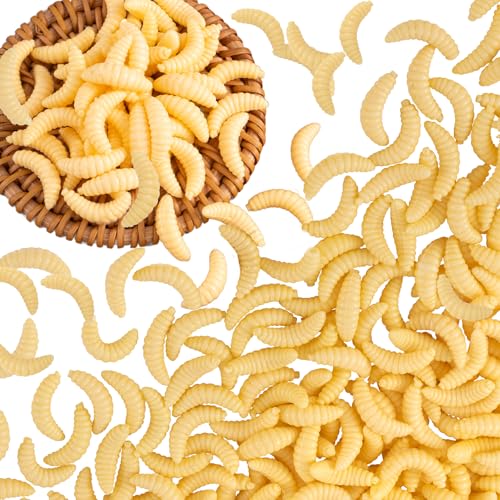 150PCS Fake Worms for Fishing, 20MM Fake Maggots, Fishing Soft Plastic Lures, Micro Lures for Freshwater Ice Lure Fishing Bass, Halloween Decoration