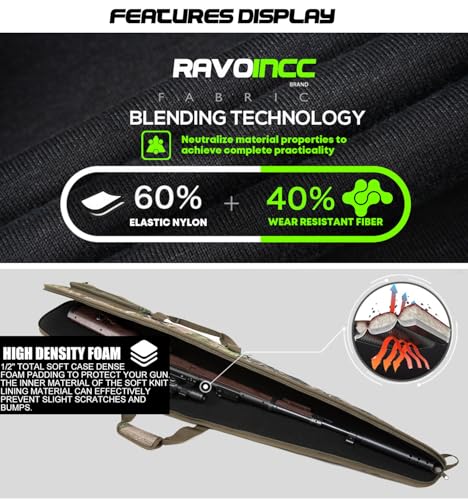 RAVOINCC Rifle Case Soft Shotgun Cases - Water Resistant Gun Carry Bag for Scoped Rifles with 3 Accessory Pockets Adjustable Shoulder Strap Available Length in 46 52 Inch - color: forest Green, size: 46inch