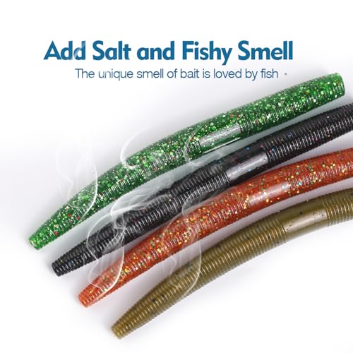 Fishing Soft Plastic Lures - 10pcs Rubber Worms for Fishing Bass, 3.93" Watermelon Color, for Freshwater & Saltwater Fishing - color: Watermelon Slice