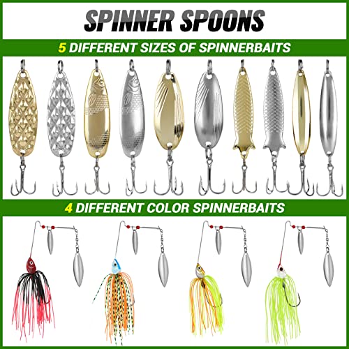 PLUSINNO Fishing Lures, All-in-One Fishing Tackle Box with Tackle Included, Fishing Gear Lure Bait Accessories Kit for Freshwater Bass Trout, Ideal Fishing Gifts for Men, Father & Beginners - color: 102Pcs Fishing Lures Kit