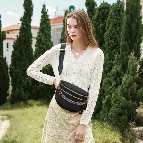 Crossbody Bags for Women, Checkered Bum Bag Crossbody, Spacious Nylon Shoulder Handbag Mom Bag (Black+Amber Chain) - color: Black+Amber Chain