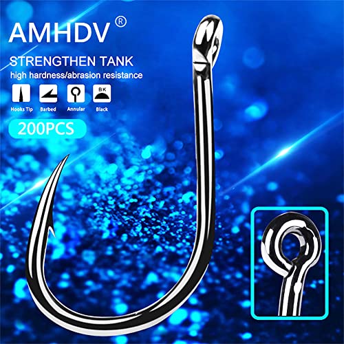 AMHDV 200pcs/pack Circle Fishing Hooks Super Strong Octopus Barb Fishing Hook for Freshwater Saltwater - size: 200pcs-1/0#