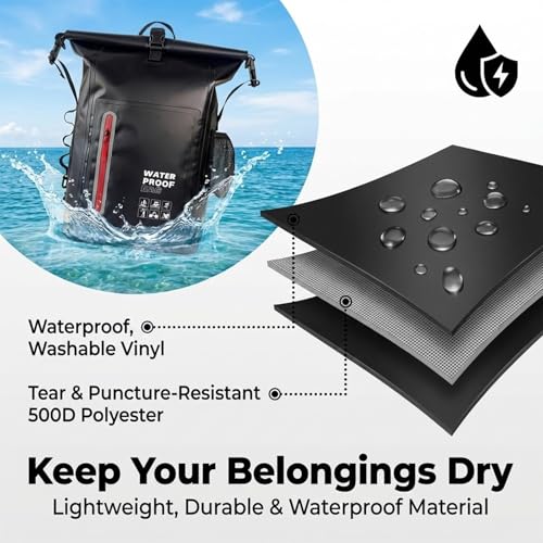 Dry Bag Waterproof 25L-Floating & Lightweight Bags for Women Waterproof Backpack for Kayaking, Boating, Fishing, Paddle Boarding, Camping, Hiking, Roll-Top Seal & Adjustable Shoulder Straps - color: Black