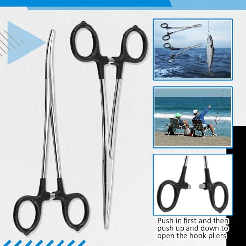 2 Pcs 7 Inch Fishing Forceps Set Fishing Hemostat Pliers with Grip Curved and Straight Hemostats Set Stainless Steel Locking Clamps Hook Remover Tools