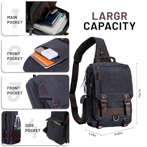 mygreen Canvas Cross Body Messenger Bag Shoulder Sling Backpack Travel Rucksack - color: Gray, size: Large