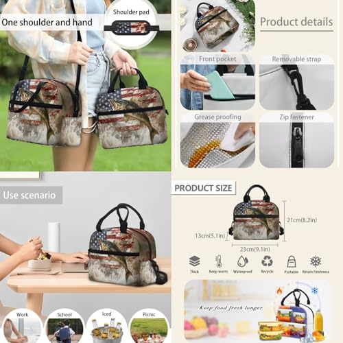 Bass Fishing Backpack 4 Pieces American Flag School Backpack with Lunch Bag Handbag Pencil Case Water Bottle Sling Bag Elementary Middle Rucksack Travel Bookbag - color: American Flag Bass Fish