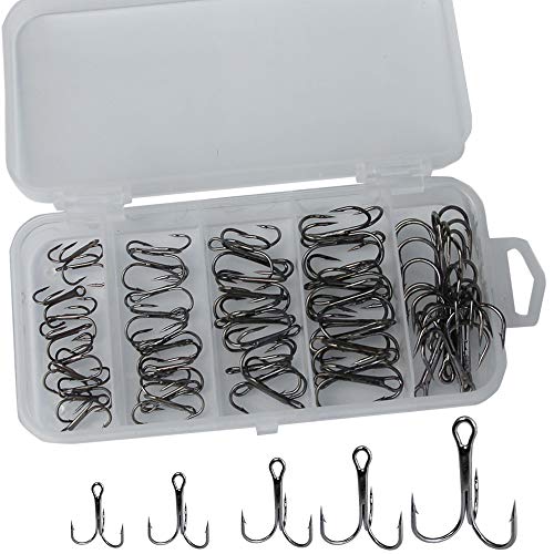 Drasry Fishing Treble Hooks Set for Saltwater Freshwater Size 1/0 to 16 High Carbon Steel Different Fish Hook 50pcs/Box - color: Black, size: #6 to #1/0 Large