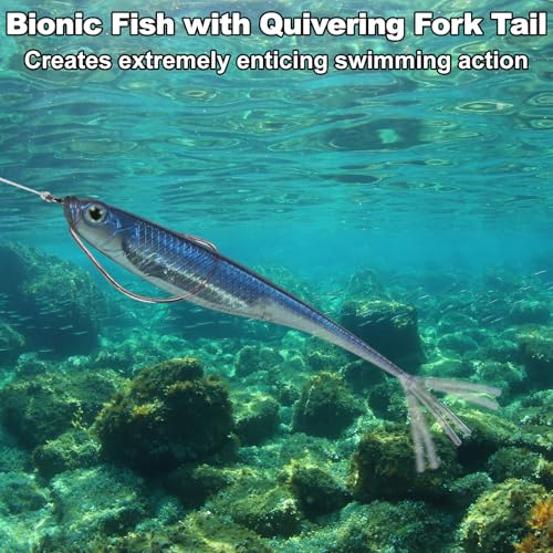 Dr.Fish Soft Plastic Baits, Fork Tail Soft Jerkbait Minnow Lures, 3 to 4-3/4 Inches Soft Swimbaits Jerk Shad Baits Crappie Bass Fishing Lures - color: Green, size: 4"-5 Pack