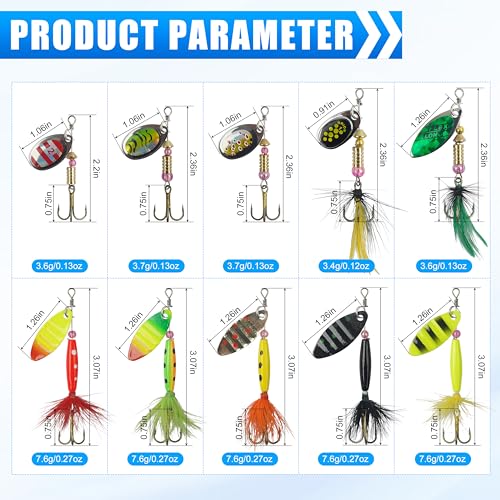 Spinnerbaits Rooster Bait Tail Fishing Lures Kit Inline Spinner Spoon Lures Bass Salmon Trout Hard Metal Spinner Baits for Saltwater Freshwater - style: 10pcs Spinnerbaits-a