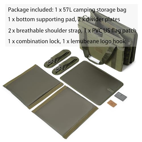 Tactical Camping Storage Bag - 38L Utility Tote Bag Organizer with Combination Lock and Shoulder Strap - color: Army Green, size: 57L