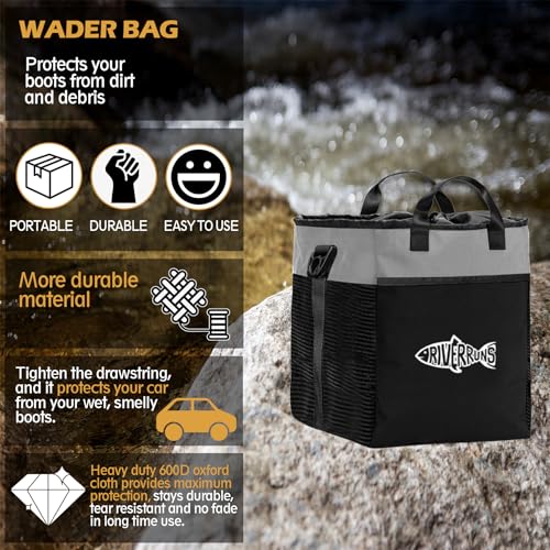 Riverruns Fishing Hunting Wader Bag with Vented Mesh, Waders Boots Bag, Fly Fish Storage Bag for Fishing, Hiking, Camping - color: Charcoal Taupe, size: Medium 30 L