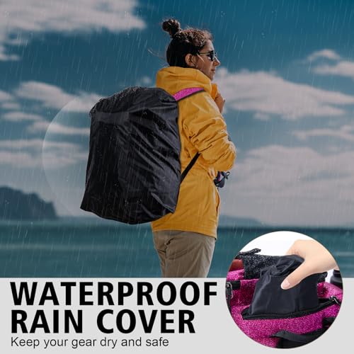 Goture Fishing Backpack with 4 Tackle Boxes,900D Water-Resistant Tackle Backpack with Rod Holders,45L Large Fishing Bag Storage Gear Tackle Bag with Rain Cover,Bottle Holder for Travel Camping Hiking - color: A3:bling Pink With 4 Tackle Boxes