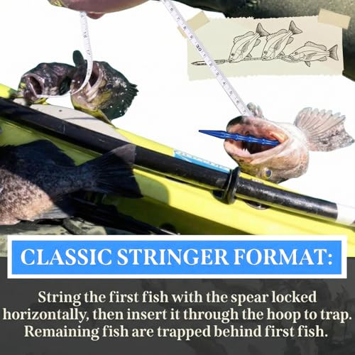 Kingdder 2 Pack Measuring Fish Stringer with Protective Cover Ground Stakes 60 Inch Fishing Measure Tape Ruler Angler Equipment Accessories for Saltwater Freshwater Kayak Spearfishing Stringer