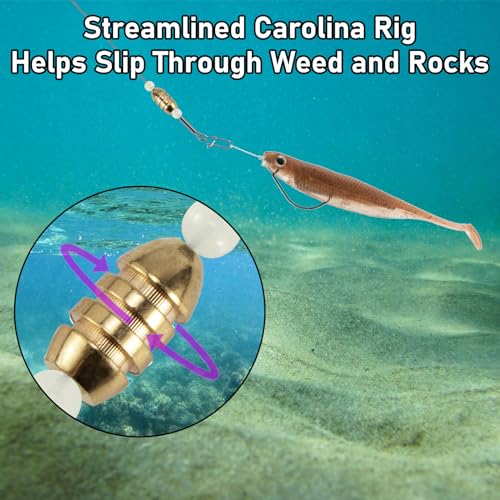 Dr.Fish 15 Pack Carolina Ready Rigs 10'' for Bass Fishing, Freshwater Fishing Wire Leader Line Pre-Rigged Bullet Sinker Swivels - color: Brass Weights, size: 3/16oz-15 Pack
