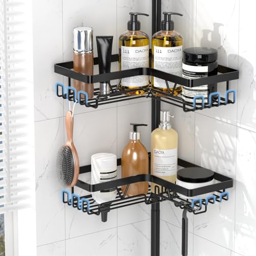 DAOYA Corner Shower Caddy - 4-Tier Shower Caddy Tension Pole with 2 Removable Soap holders Bathroom Shampoo Holder for Bathtub & Corner, Black, Floor to Ceiling 25-114.2 inch - color: Black-1
