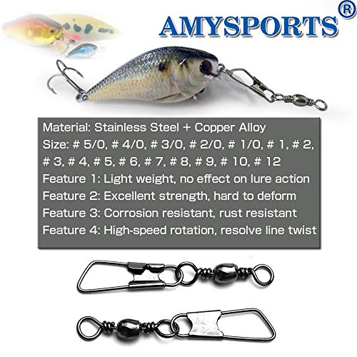 AMYSPORTS Stainless Steel Snap Swivel Saltwater High Strength Snaps Fishing Barrel Line Connector Fishing Swivels Barrel Safety Snap Fishing Tackle Stainless Steel Accessories - size: Size4/0 (112lb) 25 pcs