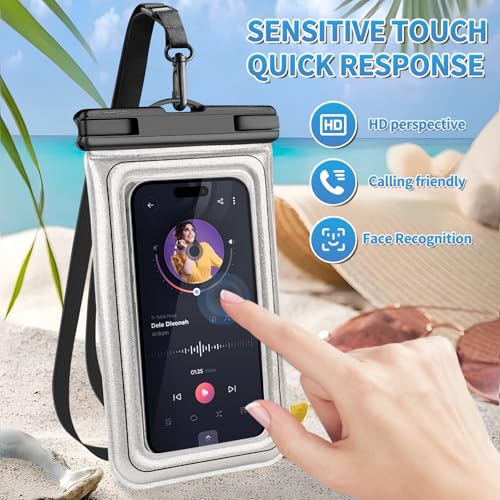 Floating Waterproof Phone Pouch, IPX68 Waterproof Phone Case with Lanyard for iPhone 17 16 15 Pro Max Samsung S26 S25 S24, Up to 7", Beach Vacation Essentials, Glitter Silver - color: Glitter Silver