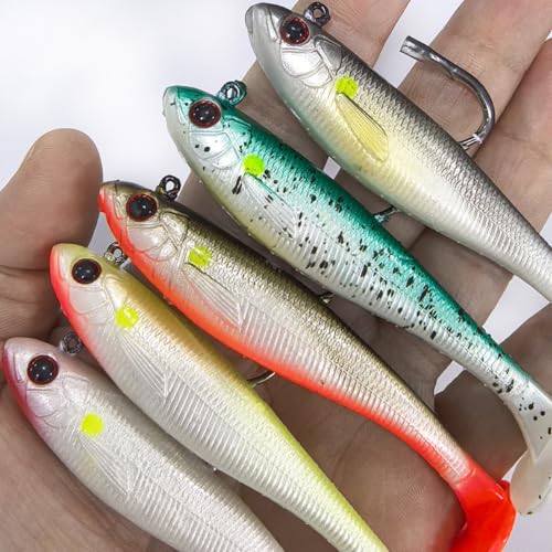 Kmucutie Pre-Rigged Soft Fishing Lures，All-Conditions Paddle Tail Swimbaits for bass and Walleye，Fishing Bait for Freshwater Saltwater - size: 3.5 INCH --0.45 OZ