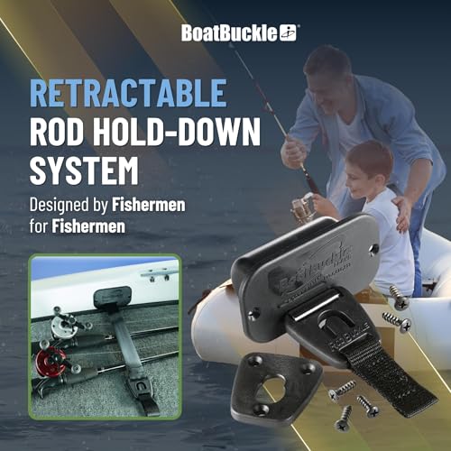 BoatBuckle Gunwale/Deck Mount Retractable Rod Tie-Down, 24-Inch Self-Retracting Fishing Rod Holder for Boats - size: 24-Inch (1-Count)
