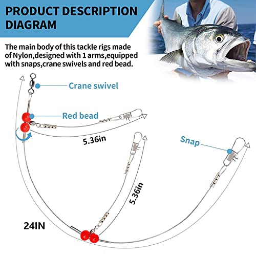 YOTO Fishing Leaders,Stainless Steel Tackle Rig with Tackle Lure Swivels Snaps, Saltwater rig Wire Leader Fishing Leader Wire Bottom rigs for Saltwater - color: White Fishing Leaders, style: 2arm-12pcs
