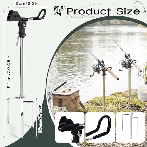 Lounsweer 4 Pcs Fishing Rod Holders 360 ° Adjustable Fishing Pole Holders Multifunctional Stainless Steel Ground Fish Rod Pole Brackets for Detachable Fish Equipment Lakes Rivers Gifts Men - color: Black