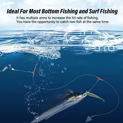 YOTO Fishing Leaders,Stainless Steel Tackle Rig with Tackle Lure Swivels Snaps, Saltwater rig Wire Leader Fishing Leader Wire Bottom rigs for Saltwater - color: White Fishing Leaders, style: 2arm-12pcs