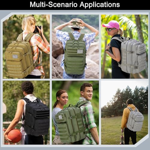Tactical Backpack 45L Army Military Rucksack, Water Resistant MOLLE Pack, Large 3 Day Bug Out Bag for Men & Women, Durable Outdoor Gear for Hiking, Camping, Hunting, Travel (Khaki) - color: Khaki