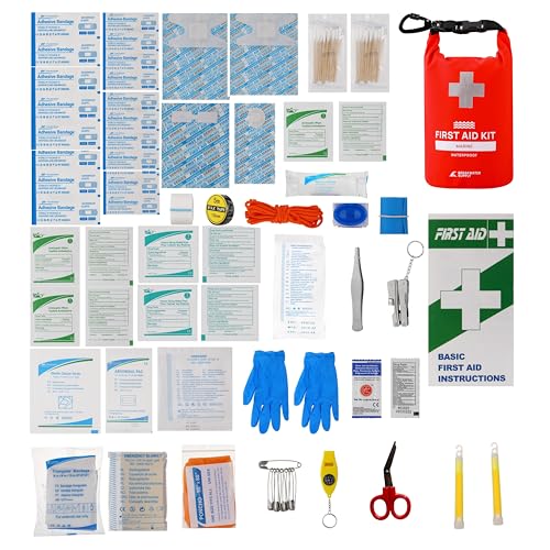 Breakwater Supply Waterproof Marine First Aid Kit for Boat, 100 Piece, Red | Boat Safety Tool Kit, AFAK Emergency Supplies in Dry Bag, IFAK Trauma Kit, for Kayaking, Jet Ski, Fishing, Surfing, Sailing