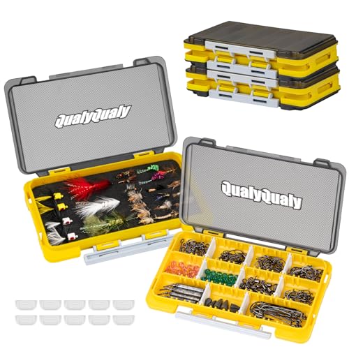QualyQualy Fishing Tackle Box, Small Tackle Box Organizer with Removeable Diveders, 2 in 1 Mini Fishing Hook Organizer, Plastic Storage Fly Box - color: Yellow, size: A+C 4pcs