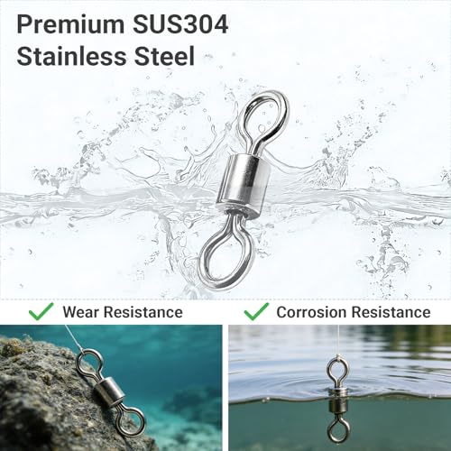 Atibin Stainless Steel Barrel Swivel Snap Saltwater Swivels Fishing High Strength Lure Fishing Swivel Heavy Duty SUS304 - size: #3 (143lb) 50pcs