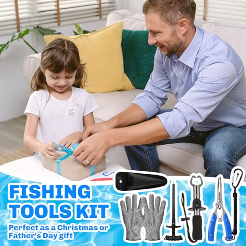Lasnten 68 Pcs Fishing Tool Kit Fishing Backpack Pliers Kit Gear Equipment Tackle Include Hook Remover Backpack Gloves Towel Keychain Hook Lures Baits Accessories for Father Men Women Gifts