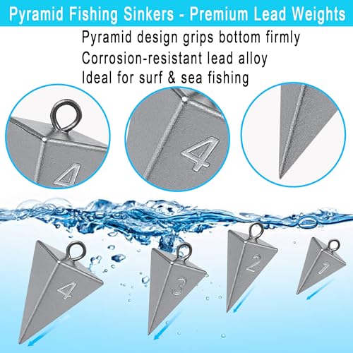Pyramid Sinkers for Surf Fishing – Lead Fishing Weights, No-Roll Bottom Hold - style: 5oz-4pcs