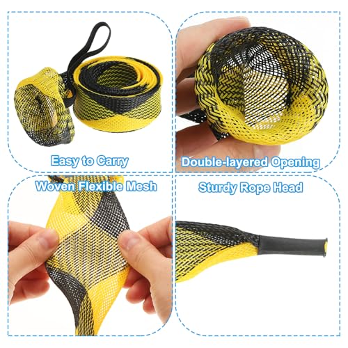 PATIKIL Rod Sock, Fishing Rod Sleeve Cover Braided Mesh Pole Protector Gloves Fishing Tools Pointed End for Spinning Fishing Rod Fly Rod Ice Rod Casting Rod - color: Black Yellow, size: 67 Inch