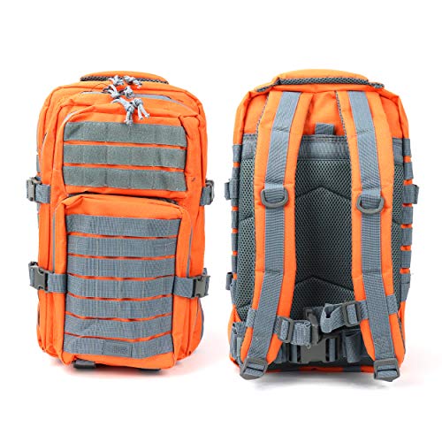 OSAGE RIVER MOLLE Fishing Backpack with Rod Holder - 600D Large Tackle Bag for Trays and Fishing Accessories - Tactical Backpack for Camping, Traveling, Hunting - Orange - color: Orange