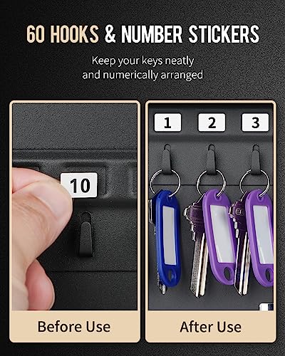 Uniclife 60 Position Key Cabinet with Combination Lock Resettable Black Digital Security Storage Box Steel Key Organizer with Colorful Key Tag Labels Stickers and Hooks - color: Black, size: 60 Keys