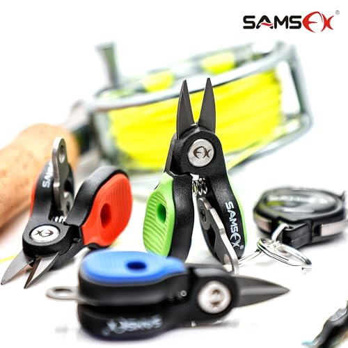 SAMSFX Fishing Nipper with Retractable Tether, Stainless Steel Blades that Cut Braid, Mono and Fluoro Lines, SNIP, Fishing Line Cutters (Blue) - color: Blue