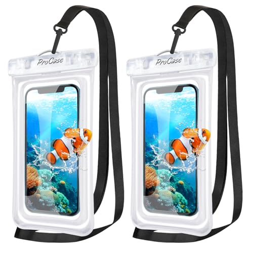 ProCase 2 Pack Floating Waterproof Phone Pouch IPX8, Universal Dry Bag Fits iPhone 17/16/15/14/13 Series, Galaxy S24/S23/S22, Pixel 8/7 (Up to 7”), Touchscreen, Underwater & Snow Protection -Clear - color: Clear